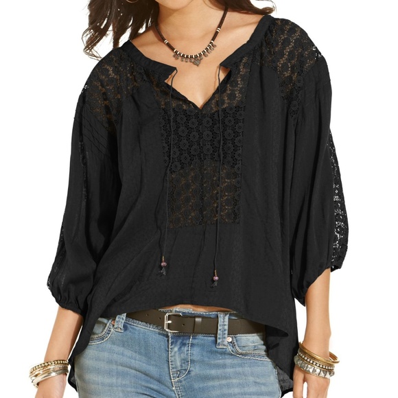 Black Lace Peasant Top Eyelet | Poshmark
